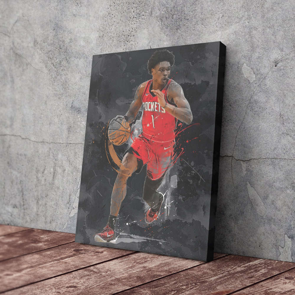 Amen Thompson Art Houston Rockets NBA Canvas Wall Art Home Decor Framed Poster Man Cave Gift