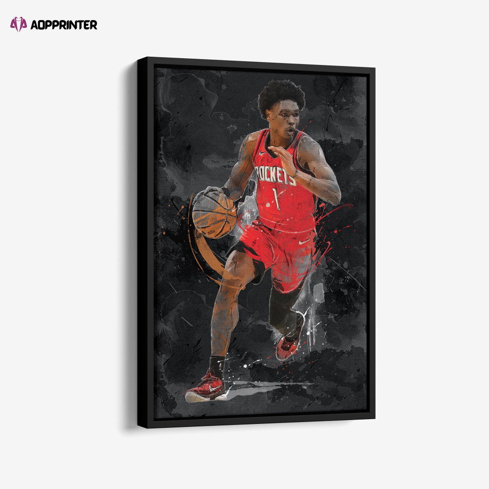 Amen Thompson Art Houston Rockets NBA Canvas Wall Art Home Decor Framed Poster Man Cave Gift