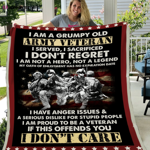 Army Veteran Blanket I Am A Grumpy Old Army Veteran I Served, I Sacrificed USAM Fleece Blanket