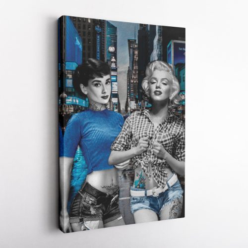 Audrey Hepburn and Marilyn Monroe color Canvas Unique Design Wall Art Print Hand Made Ready to Hang Custom Design