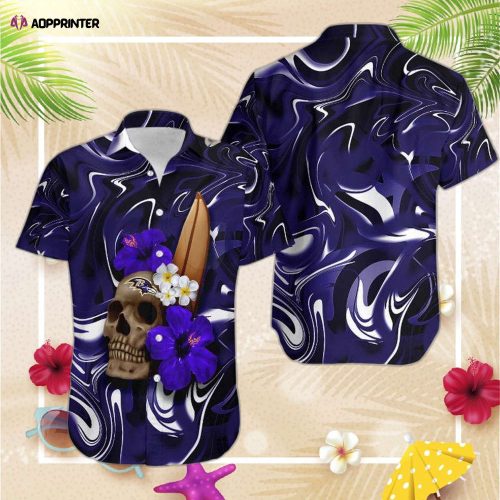 Baltimore Ravens Skull and Hibiscus Flower NFL Gift For Fan Hawaii