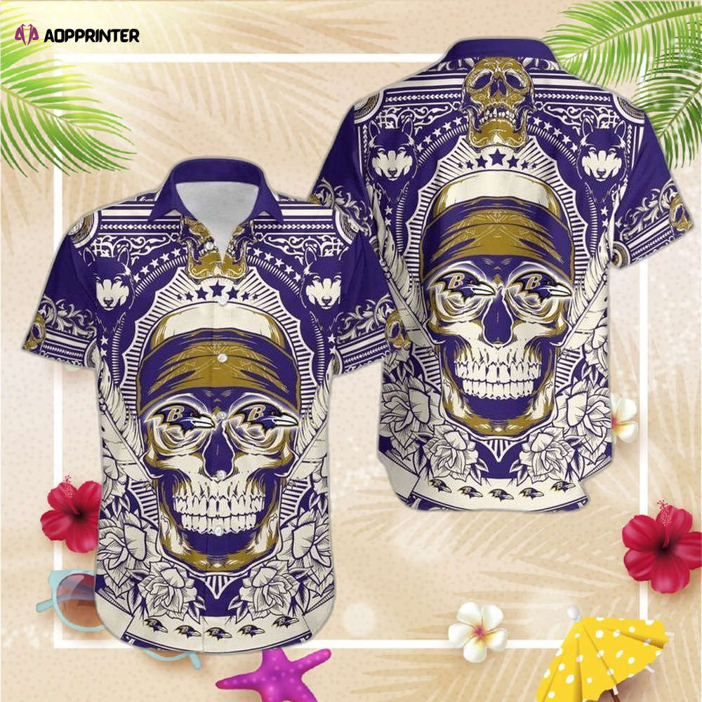 Baltimore Ravens Skull NFL Gift For Fan Hawaii Shirt and Shorts Summer