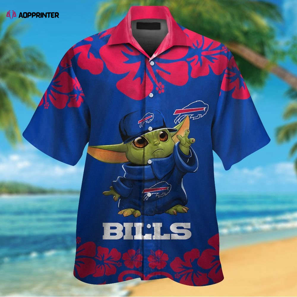 Buffalo Bills Baby Yoda Short Sleeve Button Up Tropical Aloha Hawaiian Shirt Set for Men Women Kids