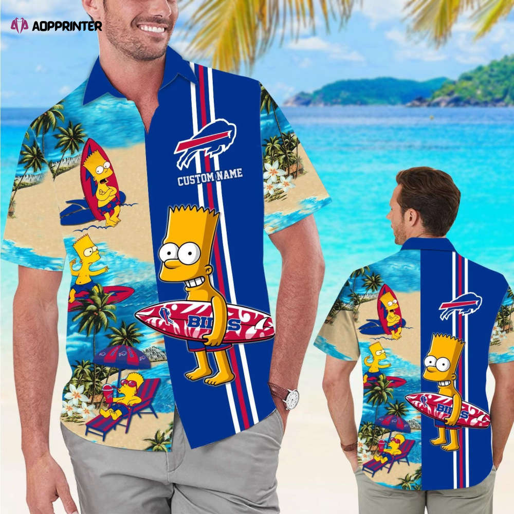 Buffalo Bills Simpsons Name Personalized Short Sleeve Button Up Tropical Aloha Hawaiian Shirt Set for Men Women Kids