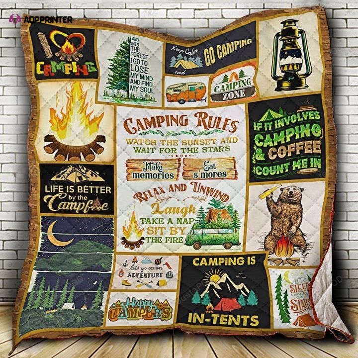 Camping Rules Watch The Sunset And Wait For The Stars Take A Nap Sit By The Fire Quilt Blanket Great Customized Blanket Gifts For Birthday Christmas Thanksgiving