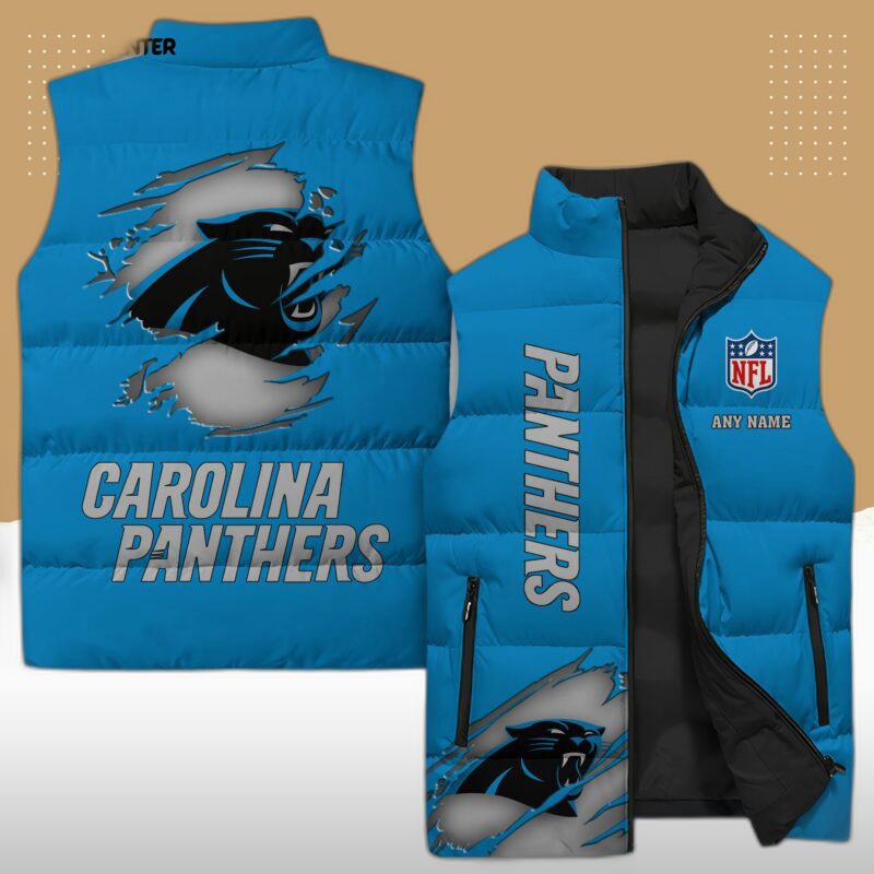 Carolina Panthers NFL Sleeveless Puffer Jacket Custom For Fans Gifts