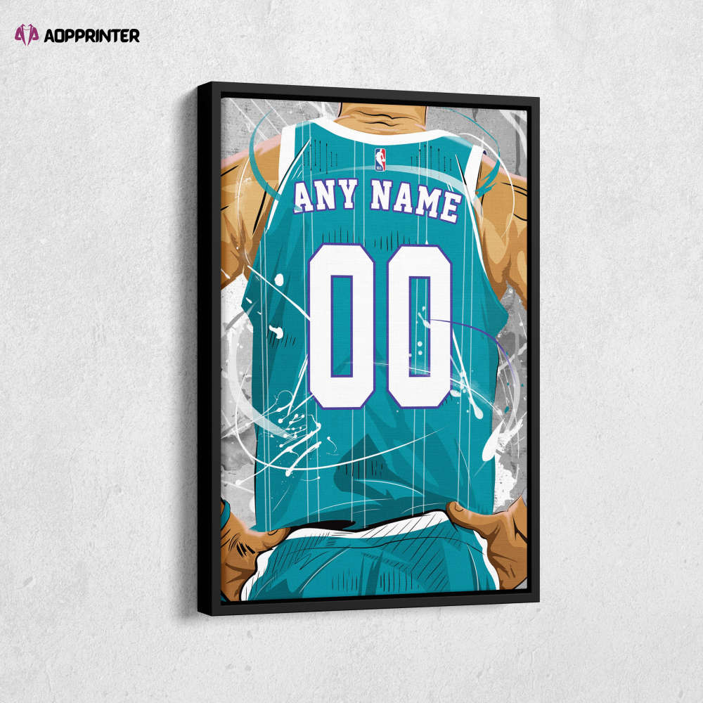 Charlotte Hornets Jersey NBA Personalized Jersey Custom Name and Number Canvas Wall Art  Print Home Decor Framed Poster Man Cave Gift