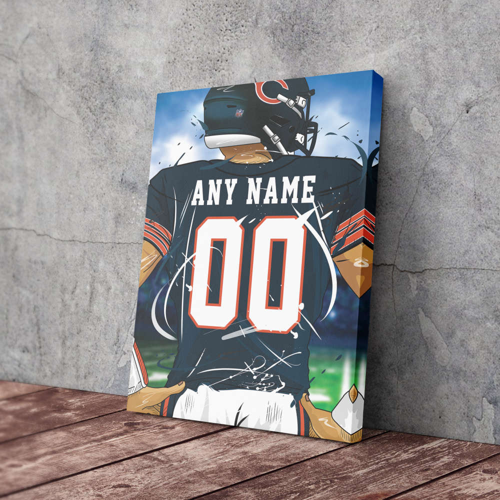 Chicago Bears Jersey NFL Personalized Jersey Custom Name and Number Canvas Wall Art  Print Home Decor Framed Poster Man Cave Gift