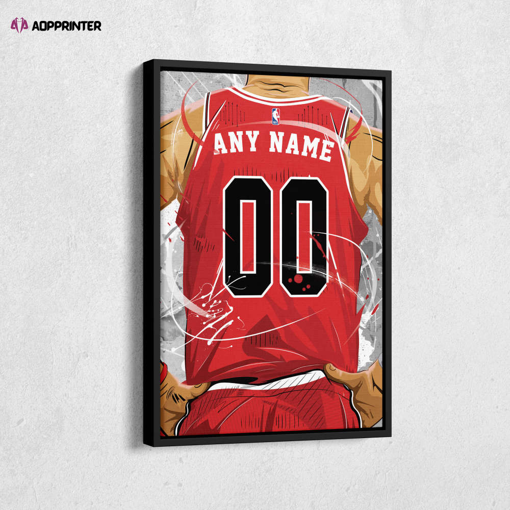 Chicago Bulls Jersey NBA Personalized Jersey Custom Name and Number Canvas Wall Art  Print Home Decor Framed Poster Man Cave Gift