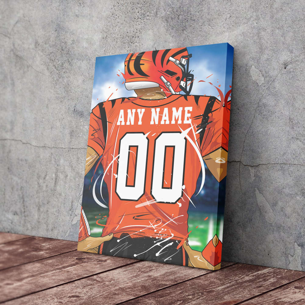 Cincinnati Bengals Jersey NFL Personalized Jersey Custom Name and Number Canvas Wall Art  Print Home Decor Framed Poster Man Cave Gift