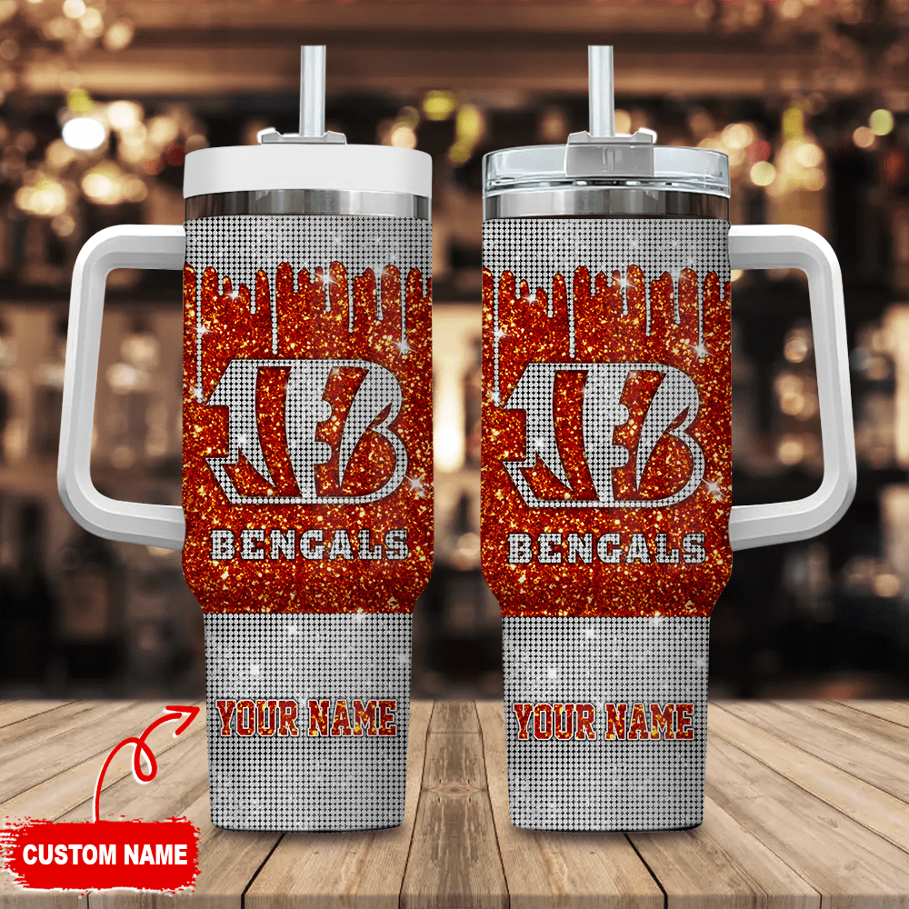 Cincinnati Bengals Personalized NFL Glitter and Diamonds Bling 40oz Stanley Tumbler