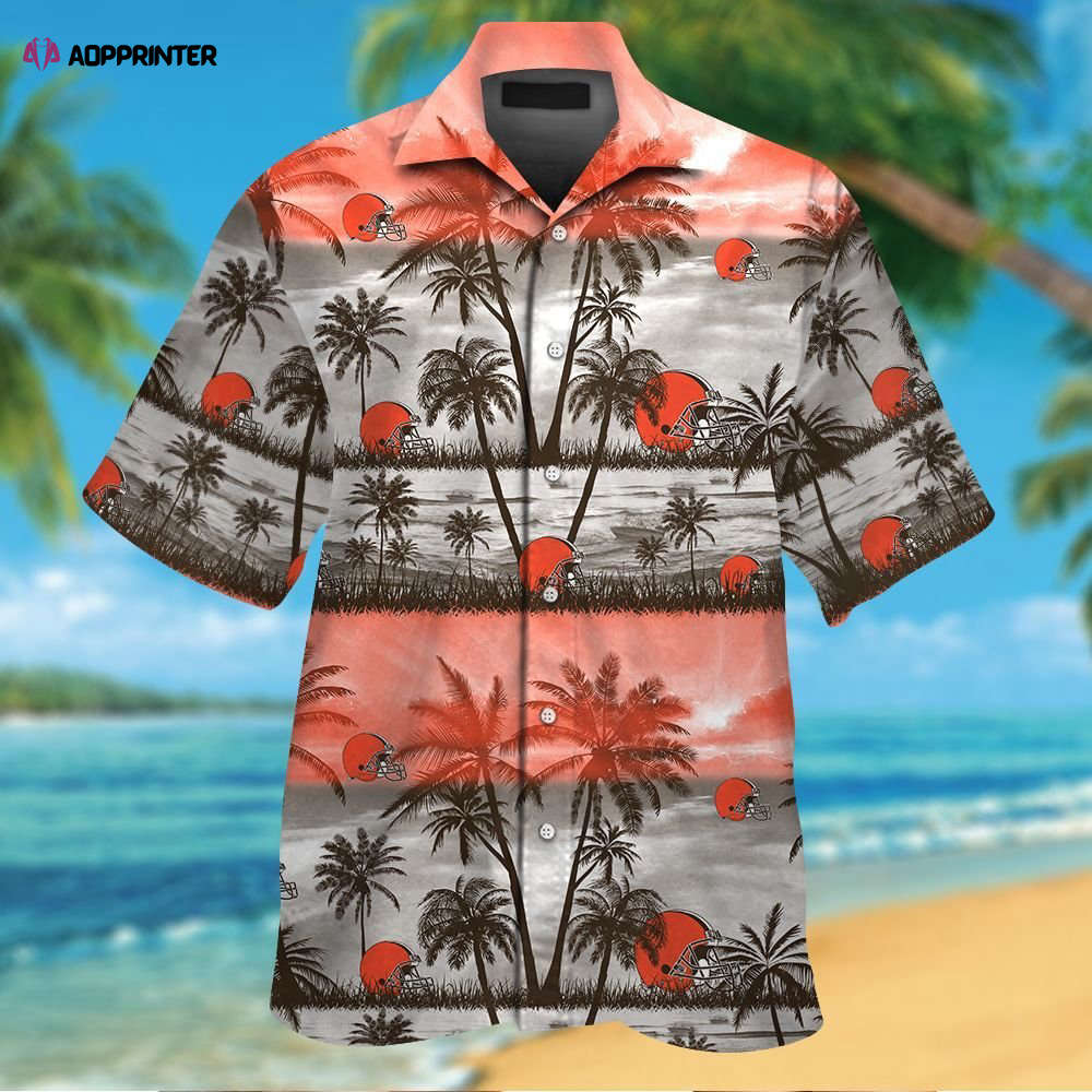 Cleveland Browns Short Sleeve Button Up Tropical Aloha Hawaiian Shirt Set for Men Women Kids MTE018