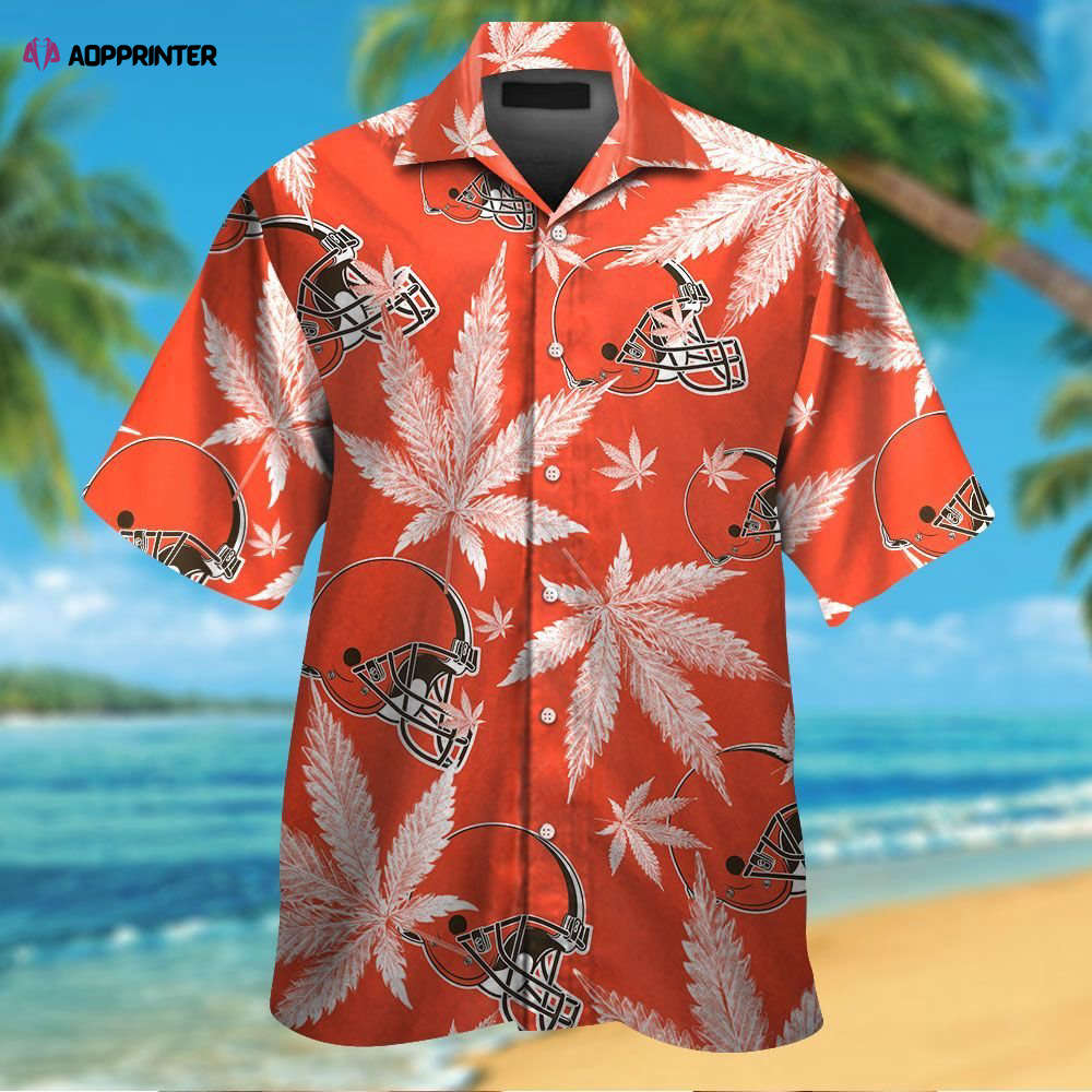 Cleveland Browns Short Sleeve Button Up Tropical Aloha Hawaiian Shirt Set for Men Women Kids MTE023