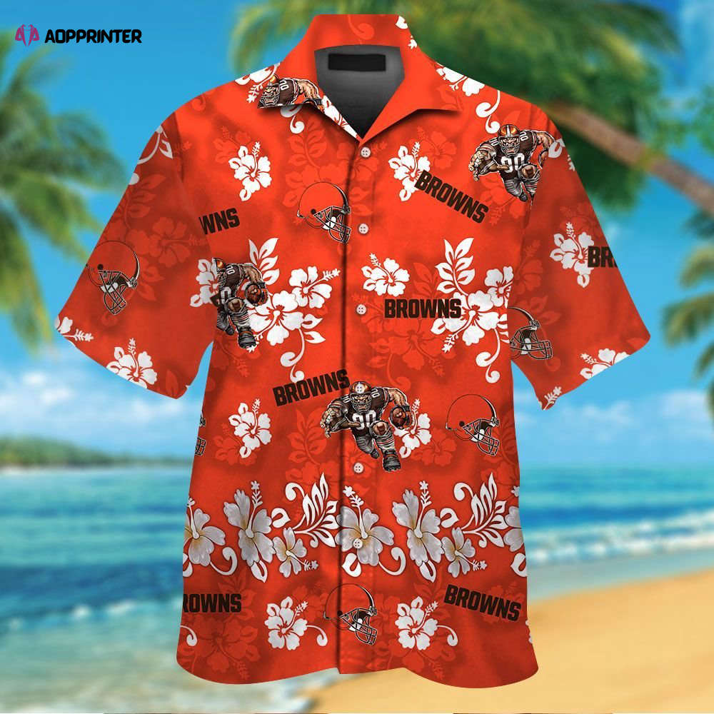 Cleveland Browns Short Sleeve Button Up Tropical Aloha Hawaiian Shirt Set for Men Women Kids MTE029