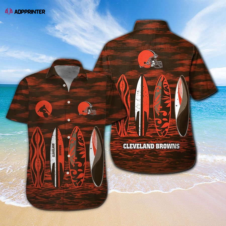 Cleveland Browns Short Sleeve Button Up Tropical Aloha Hawaiian Shirt Set for Men Women Kids MTE031