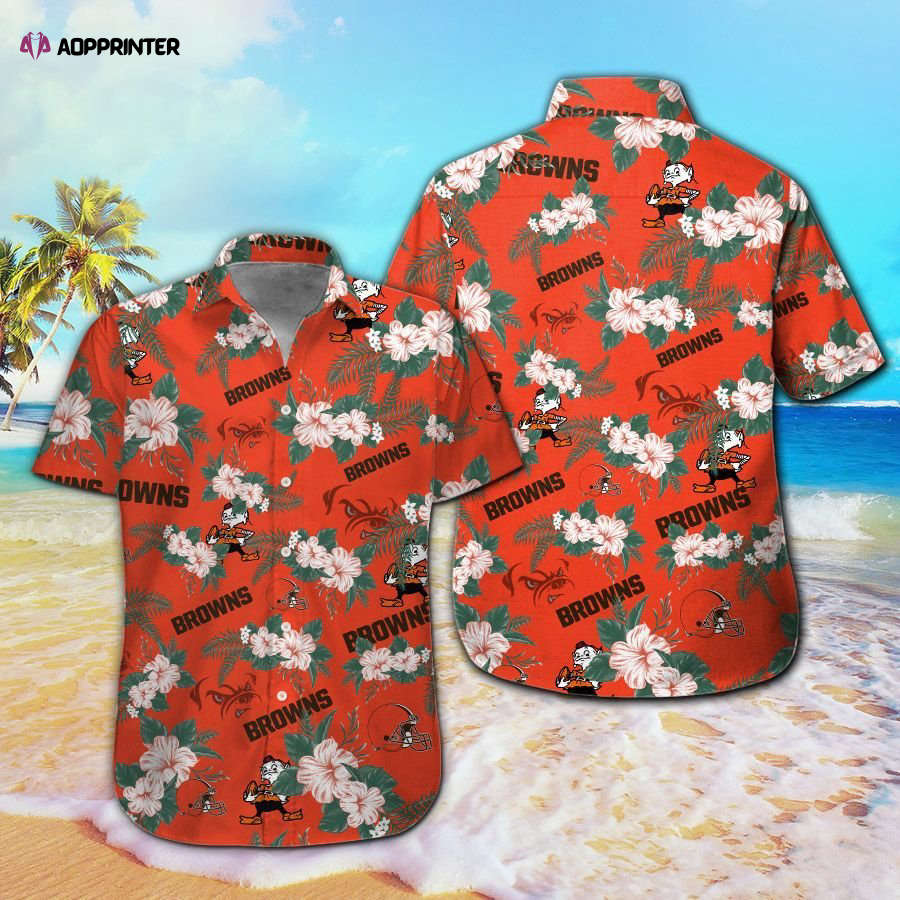 Cleveland Browns Short Sleeve Button Up Tropical Aloha Hawaiian Shirt Set for Men Women Kids MTE04