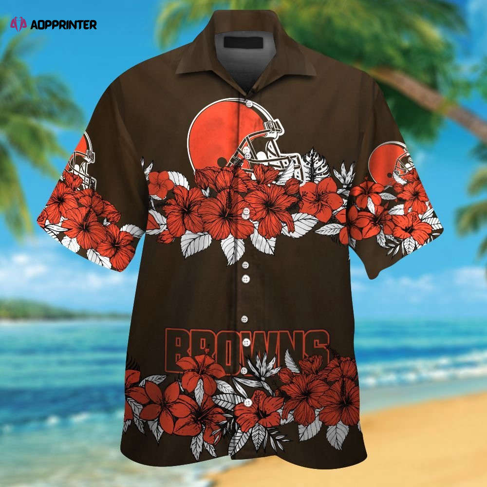 Cleveland Brownsskull Short Sleeve Button Up Tropical Aloha Hawaiian Shirt Set for Men Women Kids MTE02