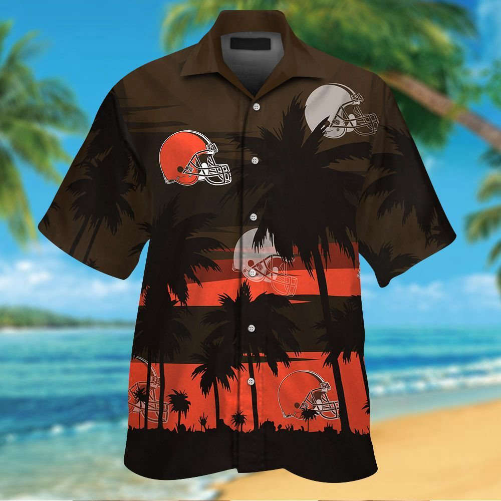 Cleveland Browns Short Sleeve Button Up Tropical Aloha Hawaiian Shirt Set for Men Women Kids MTE08