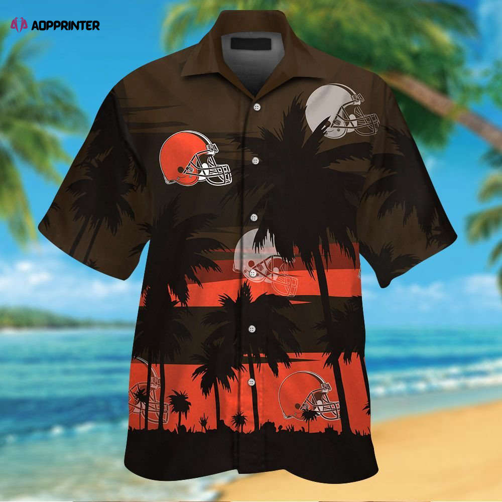 Cleveland Browns Short Sleeve Button Up Tropical Aloha Hawaiian Shirt Set for Men Women Kids MTE08