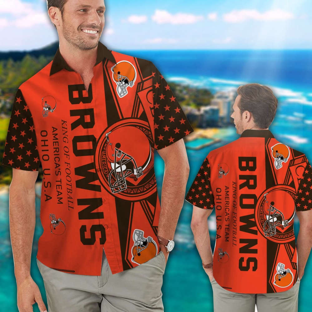 Cleveland Browns Short Sleeve Button Up Tropical Aloha Hawaiian Shirt Set for Men Women Kids MTE09