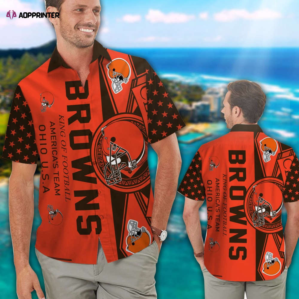 Cleveland Browns Short Sleeve Button Up Tropical Aloha Hawaiian Shirt Set for Men Women Kids MTE09