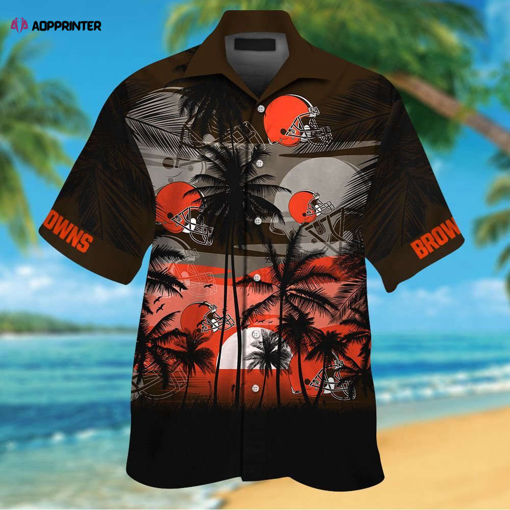 Cleveland Browns Short Sleeve Button Up Tropical Aloha Hawaiian Shirt Set for Men Women Kids MTE028