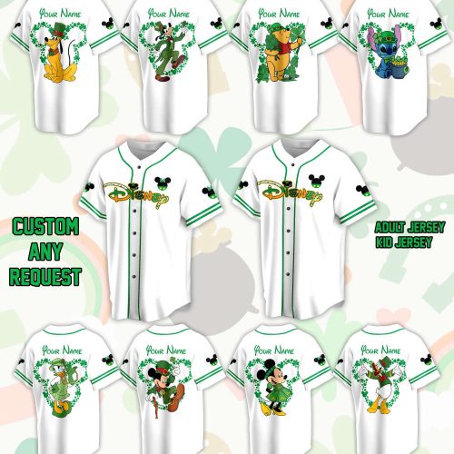 Custom Saint Patrick Day Disneyyland Baseball Jersey Personalized Pooh Bear St Patrick Family Vacation Trip Jersey For Baseball Lover