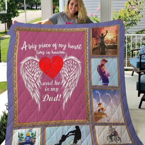 Dad And Son A Big Piece Of My Heart Lives In Heaven And He Is My Dad Quilt Blanket Great Customized Blanket Gifts For Birthday Christmas Thanksgiving