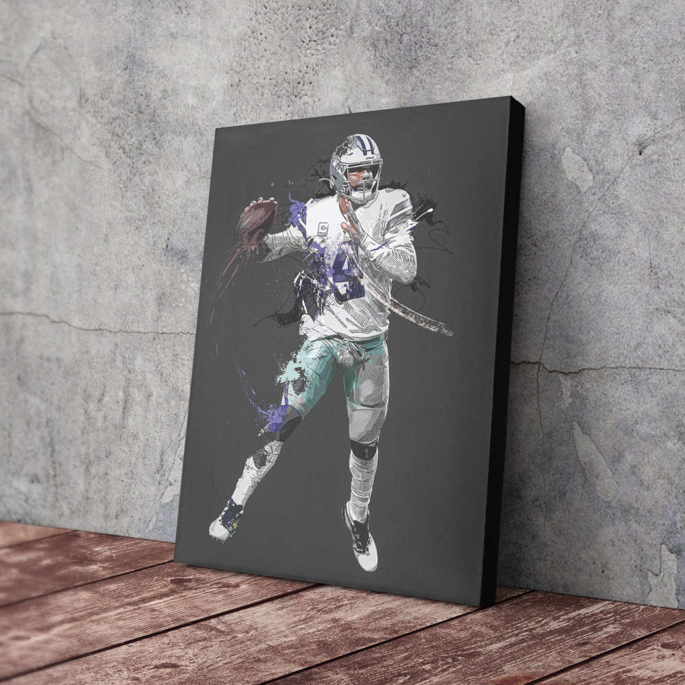 Dak Prescott Art Dallas Cowboys NFL Wall Art Home Decor Hand Made Poster Canvas Print