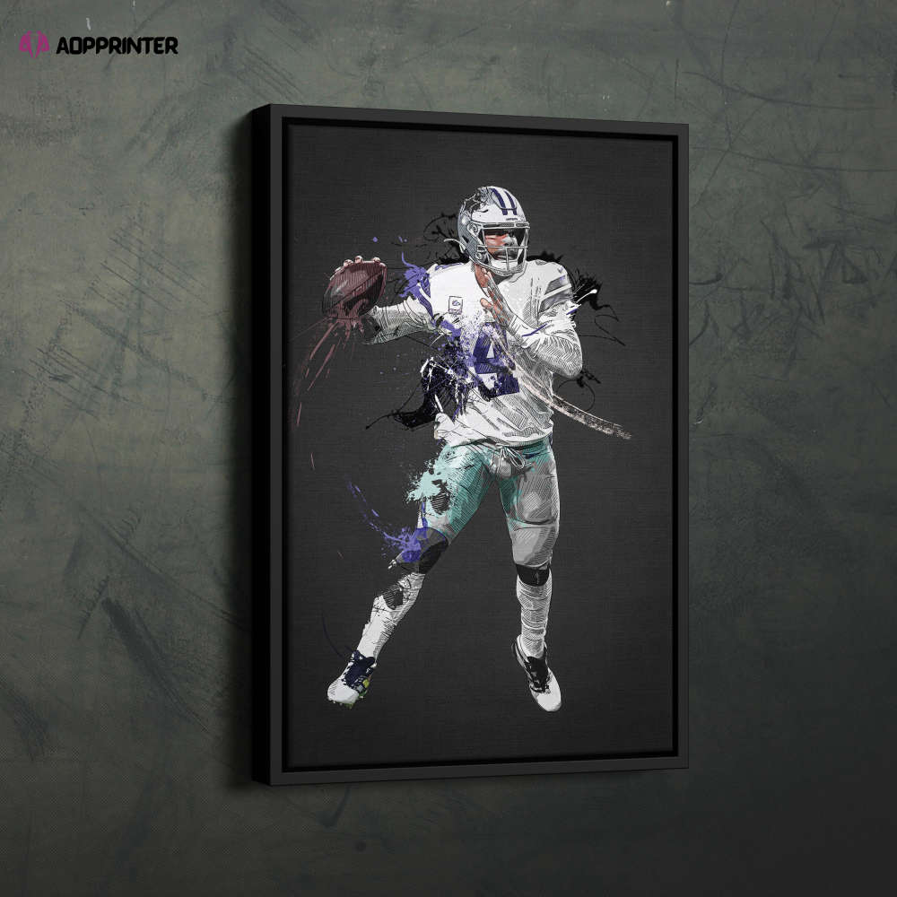 Dak Prescott Art Dallas Cowboys NFL Wall Art Home Decor Hand Made Poster Canvas Print