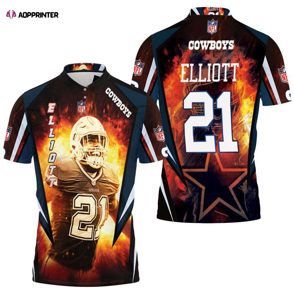 Dallas Cowboys Elliott 21 3D Polo Shirt, Gift For Fan