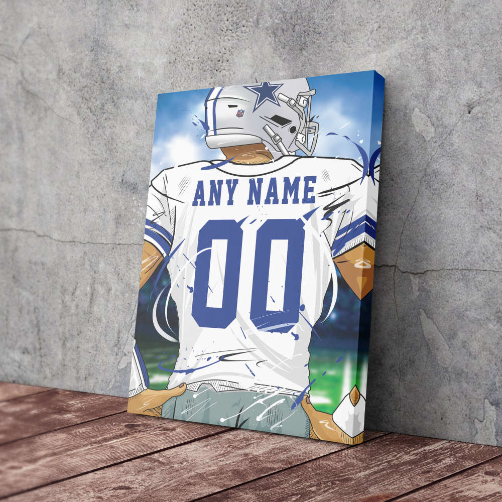 Dallas Cowboys Jersey NFL Personalized Jersey Custom Name and Number Canvas Wall Art  Print Home Decor Framed Poster Man Cave Gift