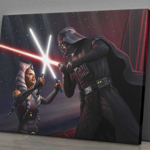 Darth Vader Vs Ahsoka Tano Poster Starwars Canvas Unique Design Wall Art Print Hand Made Ready to Hang Custom Design