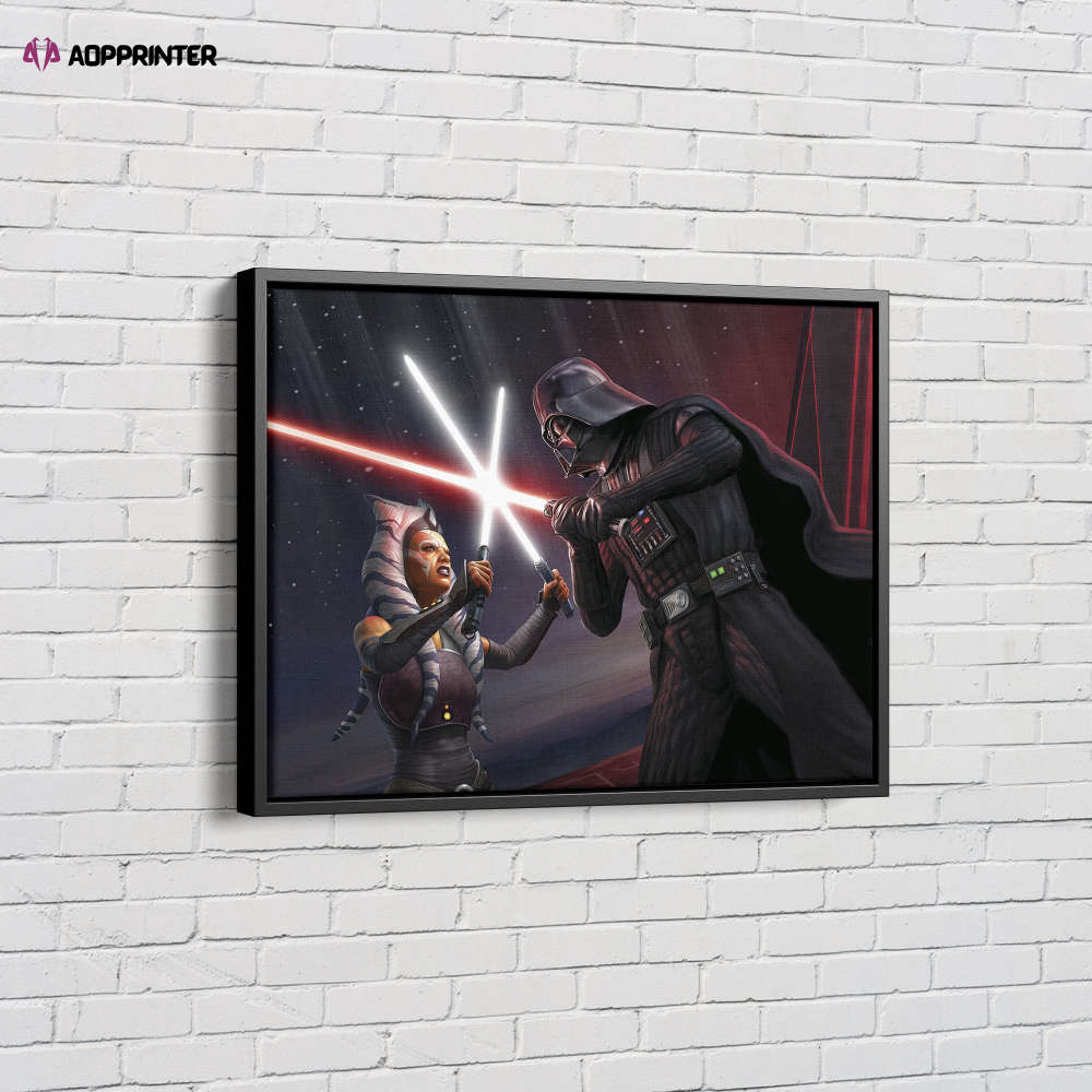 Darth Vader Vs Ahsoka Tano Poster Starwars Canvas Unique Design Wall Art Print Hand Made Ready to Hang Custom Design