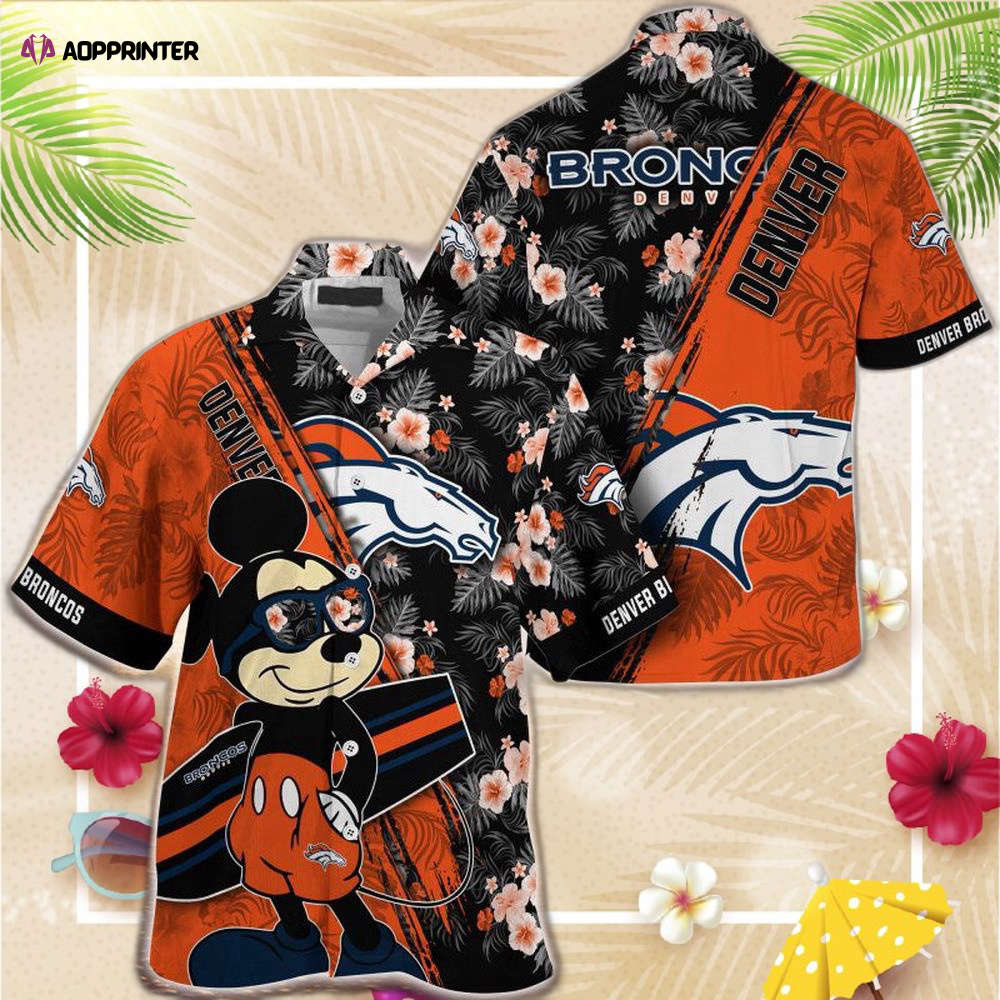 Denver Broncos NFL Summer Hawaiian  Shirt Mickey And Floral Pattern