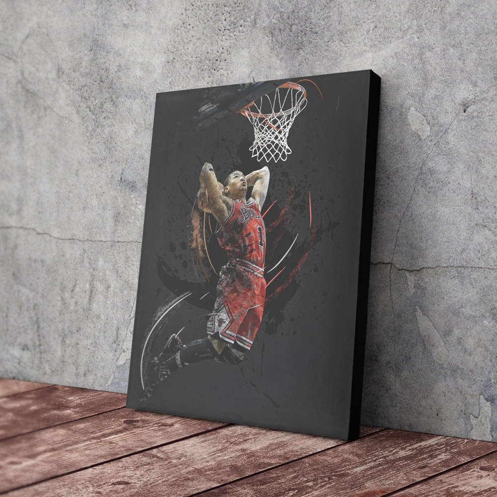 Derrick Rose Art Dunk Chicago Bulls NBA Wall Art Home Decor Hand Made Poster Canvas Print