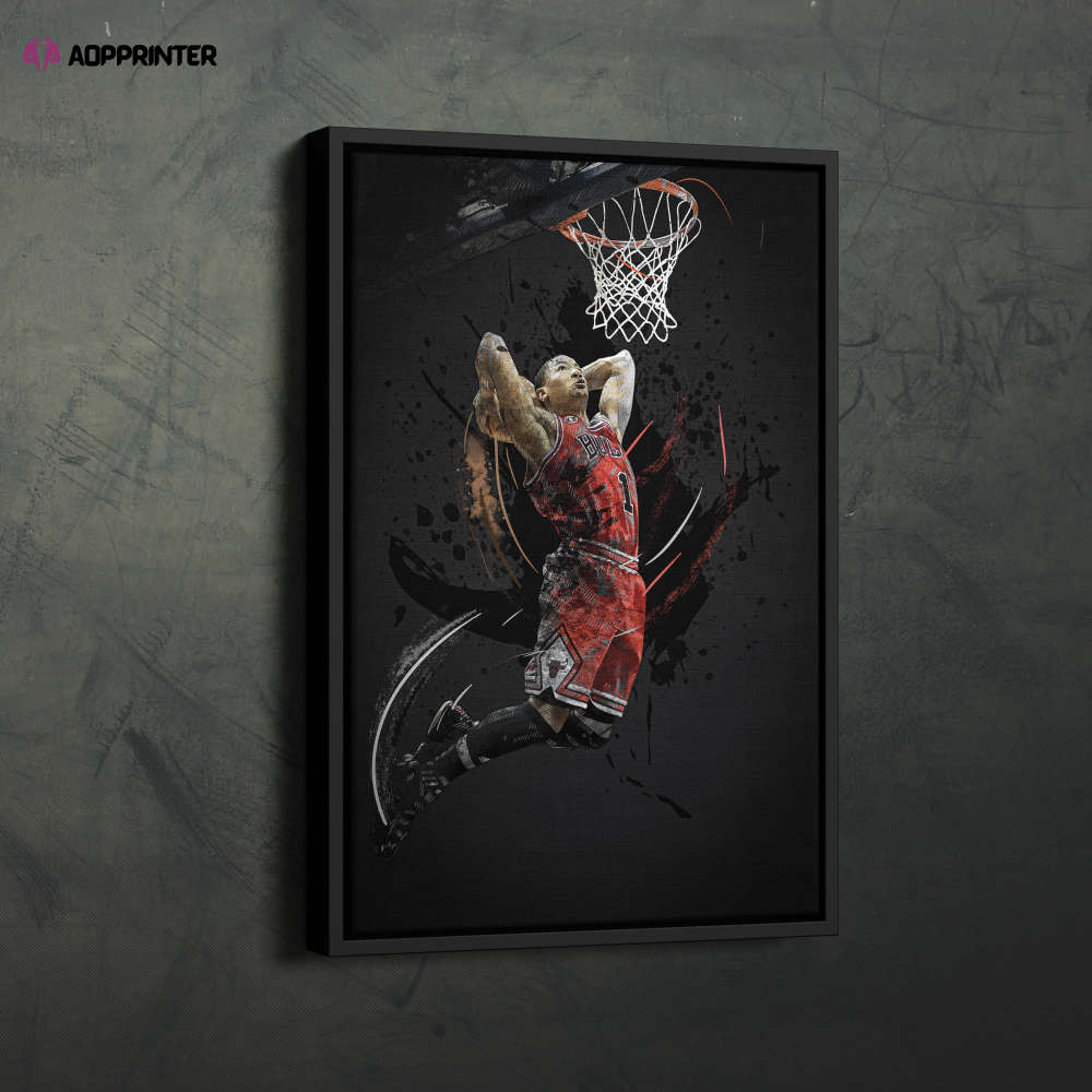 Derrick Rose Art Dunk Chicago Bulls NBA Wall Art Home Decor Hand Made Poster Canvas Print