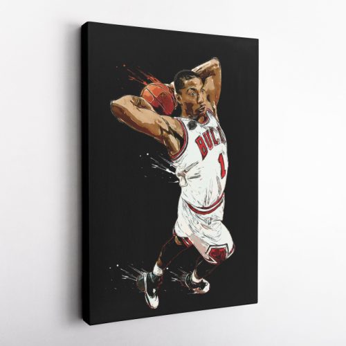 Derrick Rose Basketball Art Effect Chicago Bulls Dunk Canvas Unique Design Wall Art Print Hand Made Ready to Hang Custom Design