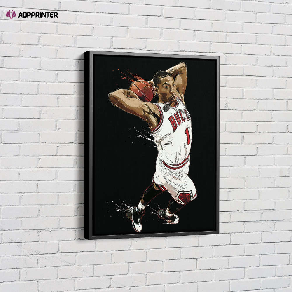 Derrick Rose Basketball Art Effect Chicago Bulls Dunk Canvas Unique Design Wall Art Print Hand Made Ready to Hang Custom Design