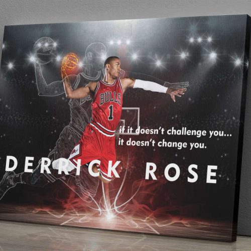 Derrick Rose Dunk Art Poster Chicago Bulls Basketball Canvas Unique Design Wall Art Print Hand Made Ready to Hang Custom Design