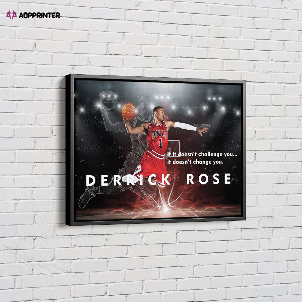 Derrick Rose Dunk Art Poster Chicago Bulls Basketball Canvas Unique Design Wall Art Print Hand Made Ready to Hang Custom Design