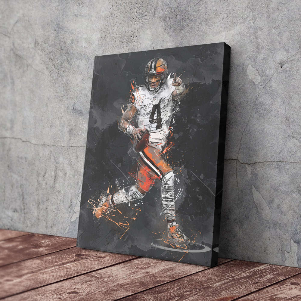 Deshaun Watson Art Cleveland Browns NFL Canvas Wall Art Home Decor Framed Poster Man Cave Gift