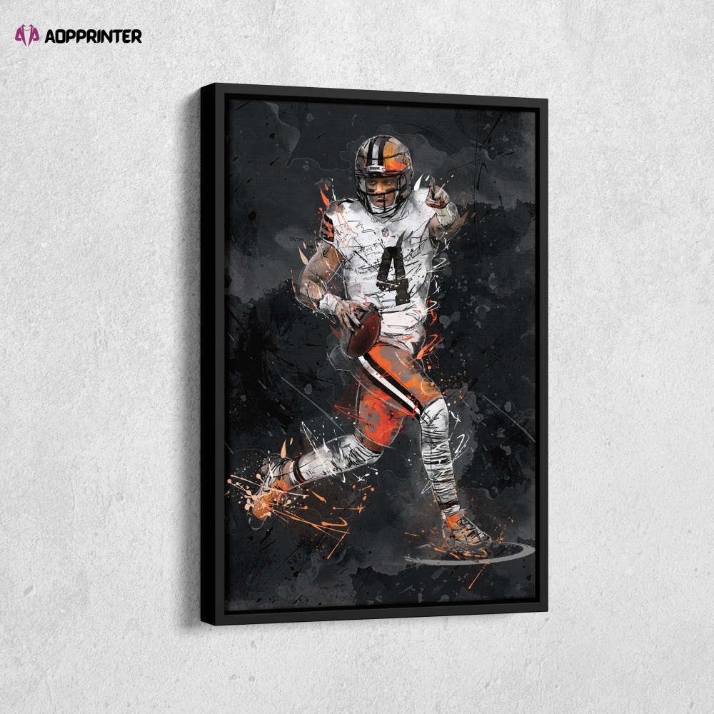 Deshaun Watson Art Cleveland Browns NFL Canvas Wall Art Home Decor Framed Poster Man Cave Gift