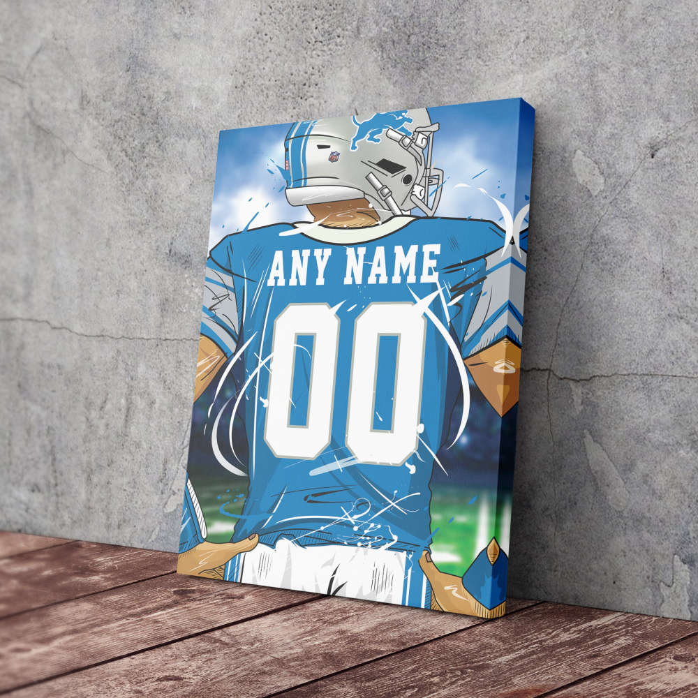 Detroit Lions Jersey NFL Personalized Jersey Custom Name and Number Canvas Wall Art  Print Home Decor Framed Poster Man Cave Gift