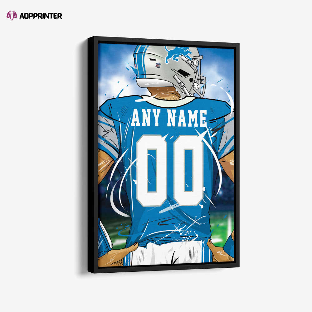 Detroit Lions Jersey NFL Personalized Jersey Custom Name and Number Canvas Wall Art  Print Home Decor Framed Poster Man Cave Gift