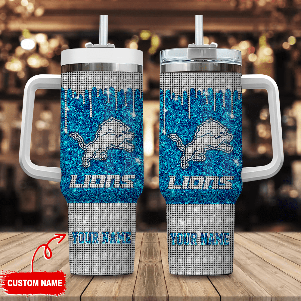 Detroit Lions Personalized NFL Glitter and Diamonds Bling 40oz Stanley Tumbler