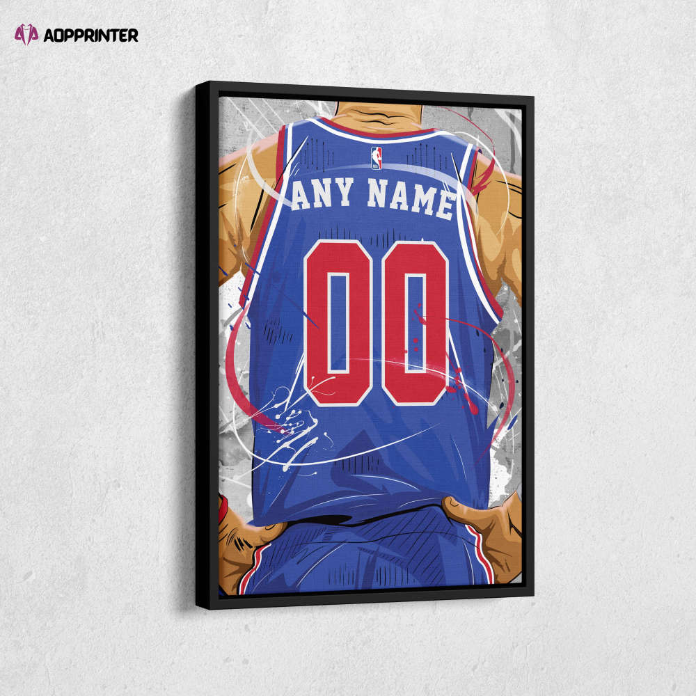 Detroit Pistons Jersey NBA Personalized Jersey Custom Name and Number Canvas Wall Art  Print Home Decor Framed Poster Man Cave Gift