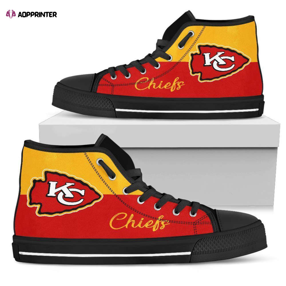 Divided Colours Stunning Logo Kansas City Chiefs NFL Custom Canvas High Top Shoes