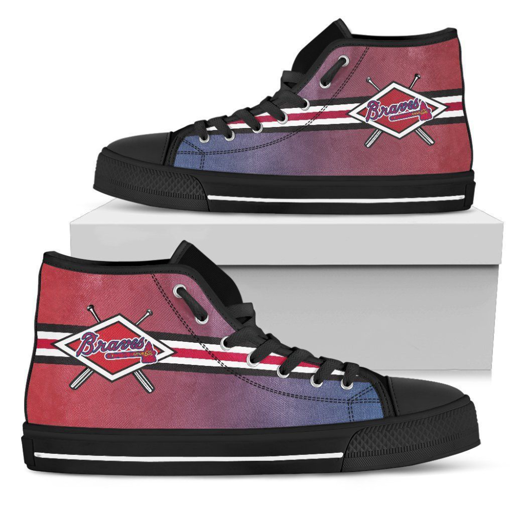 Double Stick Check Atlanta Braves MLB Custom Canvas High Top Shoes