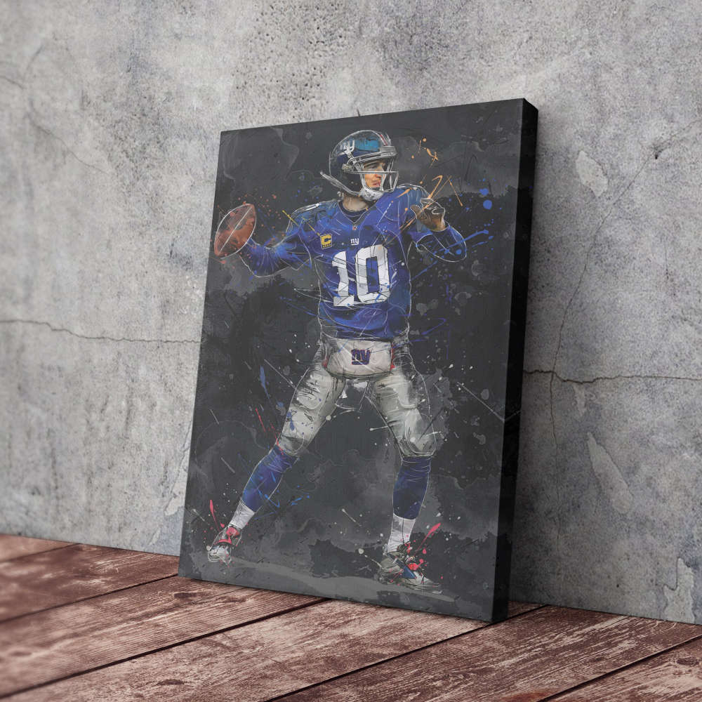 Eli Manning Art New York Giants NFL Canvas Wall Art Home Decor Framed Poster Man Cave Gift